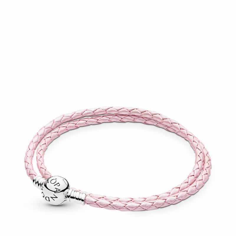 Pandora Australia Pink Braided Double-Leather Charm Bracelet - Sterling Silver | UHADBI823